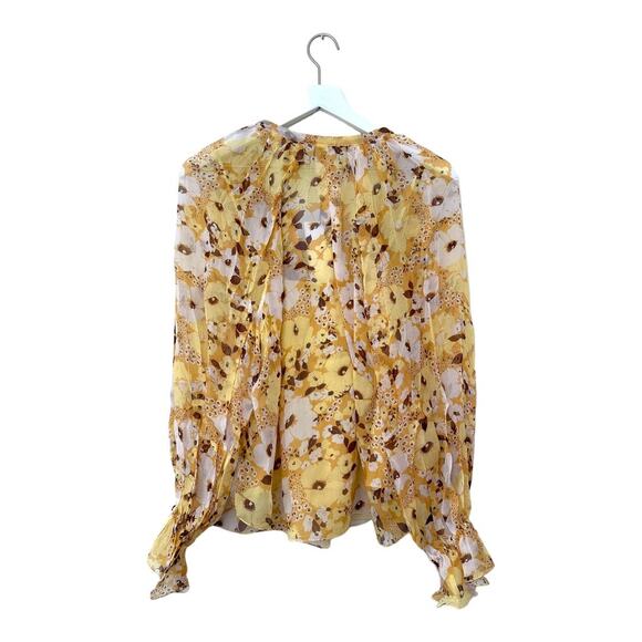 NWT Joie Brigitta Amber Gold Floral Blouson-Sleeve Blouse Size Large - Picture 5 of 11